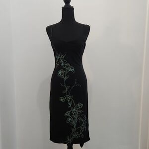 BCBGMaxAzria Black Dress with Green Floral Design